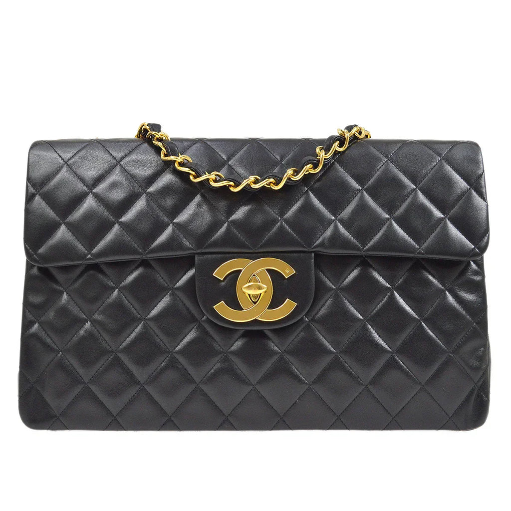 CHANEL 1991-1994 Black Lambskin Classic Flap Maxi