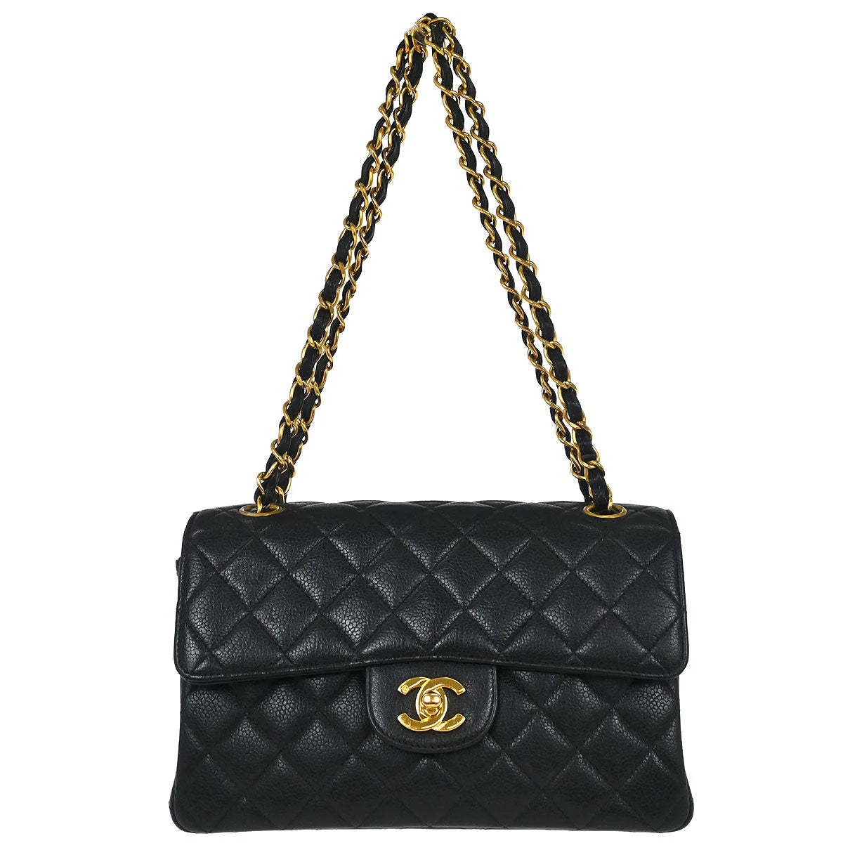 Chanel 1996-1997 Black Caviar Double Sided Flap Shoulder Bag