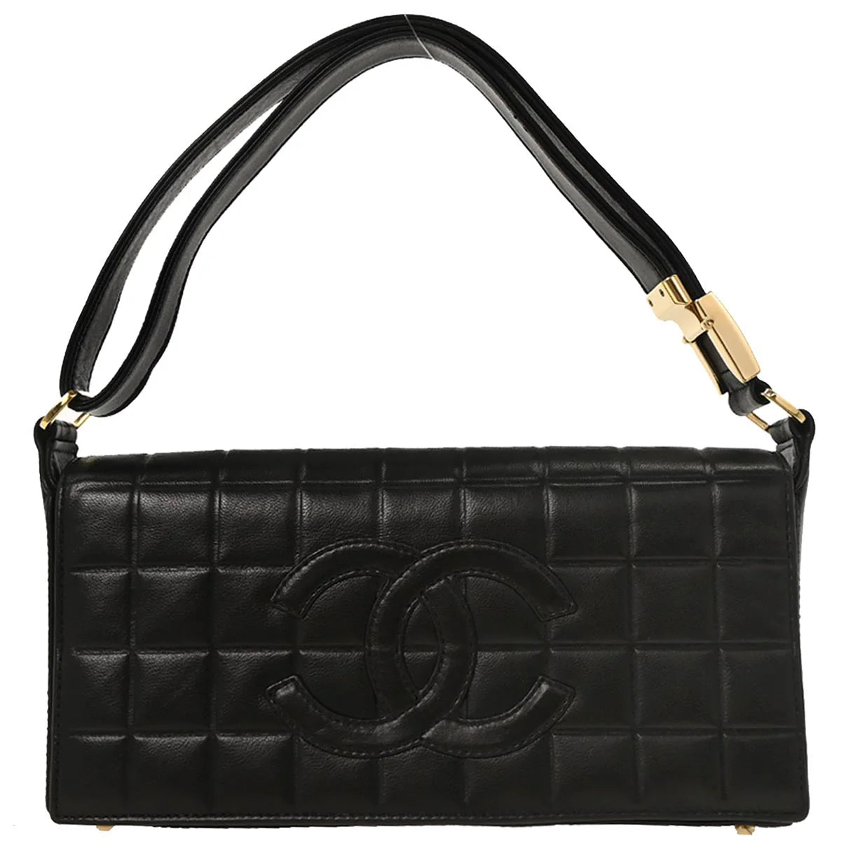 Chanel 2000-2001 Black Lambskin Choco Bar Shoulder Bag